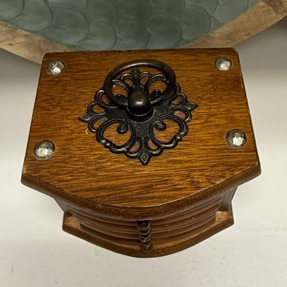 VINTAGE Wooden Mini Chest of Drawers Coaster Set Wood/Cork - Picture 12 of 12
